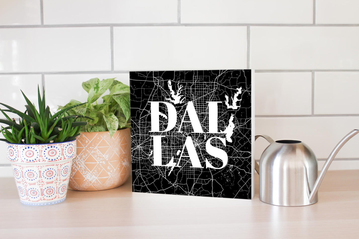 Modern Black Dallas Map | Wood Block | Eaches | Min 2