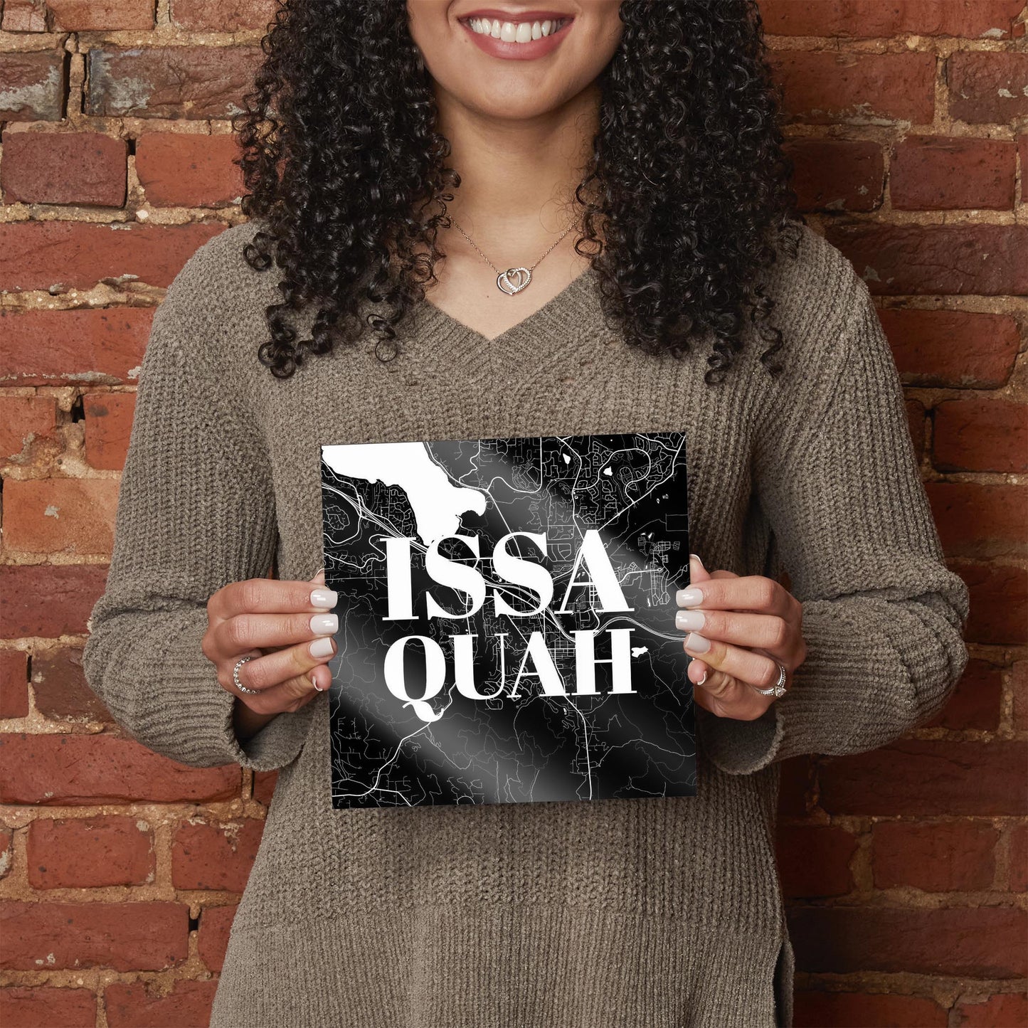 Minimalistic B&W Washington Issaquah Map | Hi-Def Glass Art | Eaches | Min 2