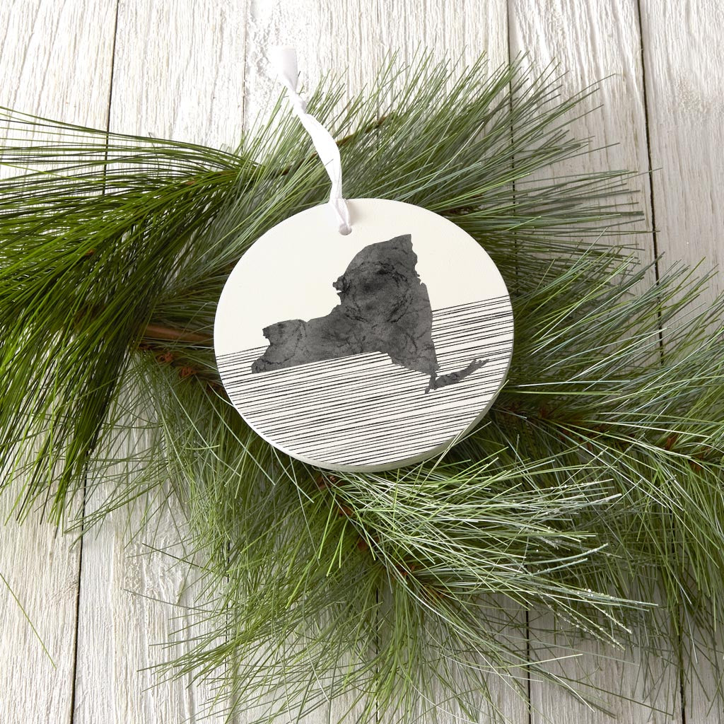Minimalistic B&W New York Shape Straight Lines | Wood Ornament | Eaches | Min 6
