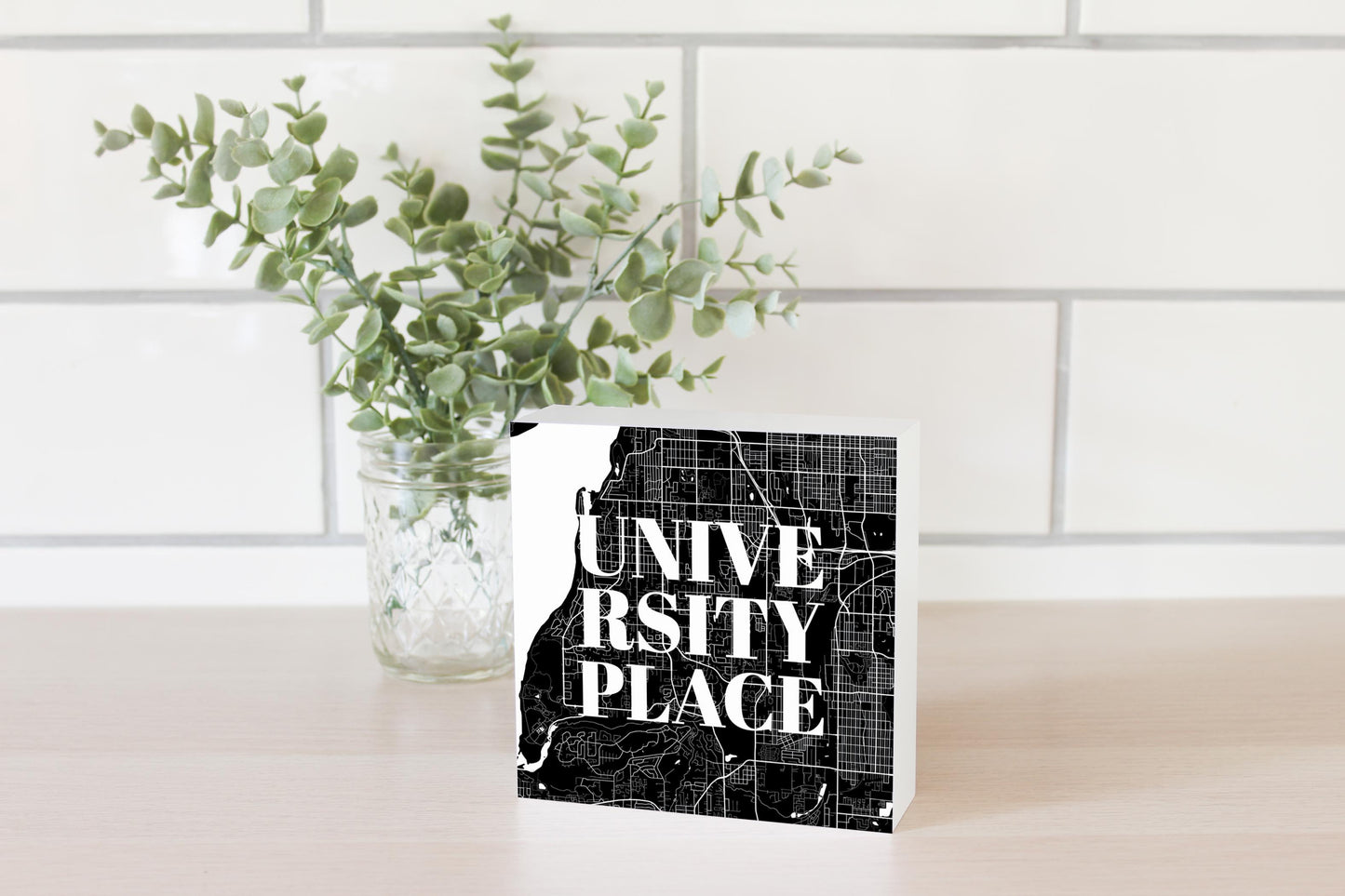 Minimalistic B&W Washington University Place Map | Wood Block | Eaches | Min 4