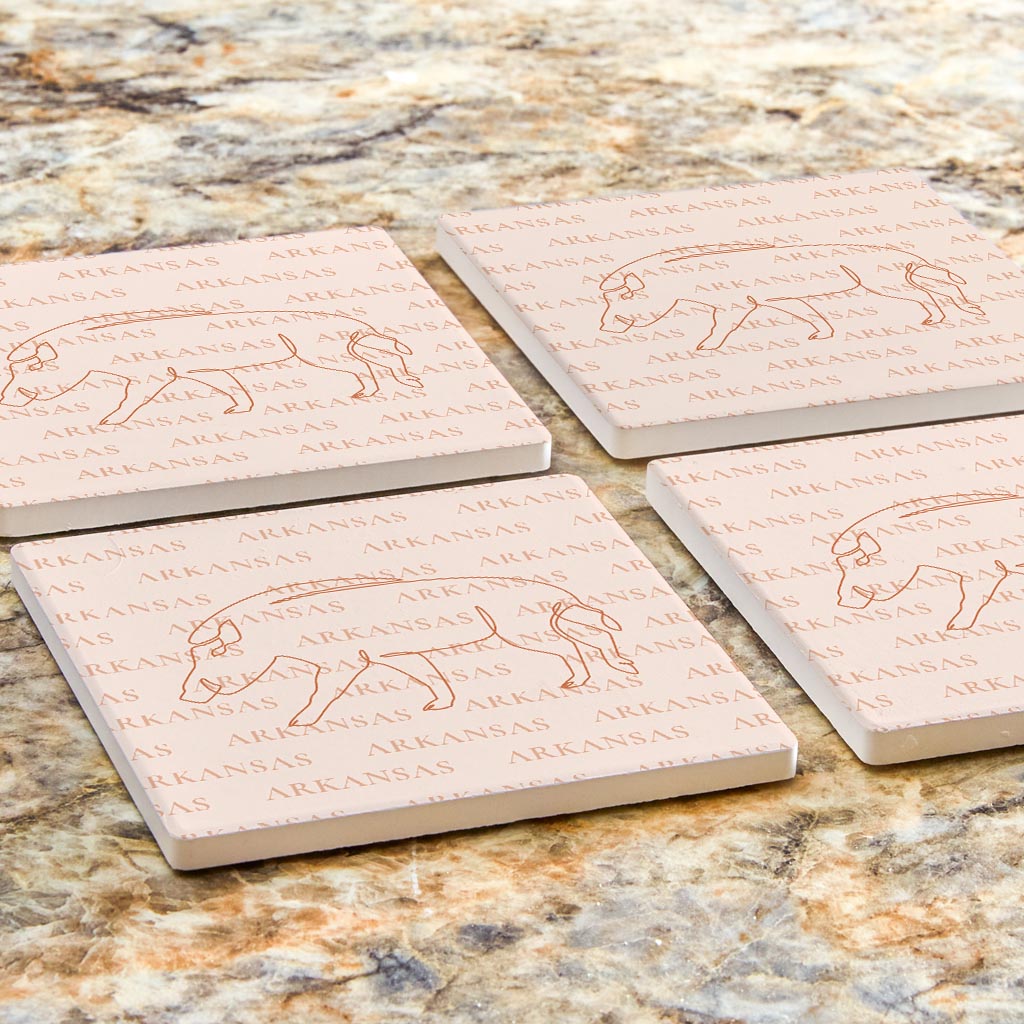 Modern Minimalist Arkansas Hog Line Drawing | Absorbent Coasters | Set of 4 | Min 2