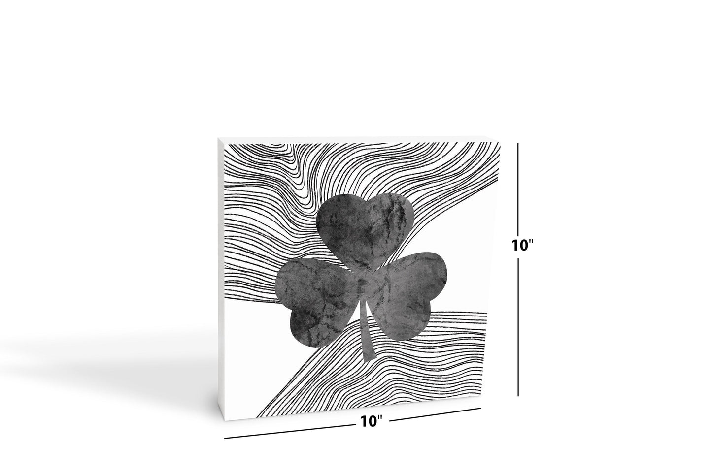 Minimalistic B&W Shamrock Fluid Lines | Wood Block | Eaches | Min 2