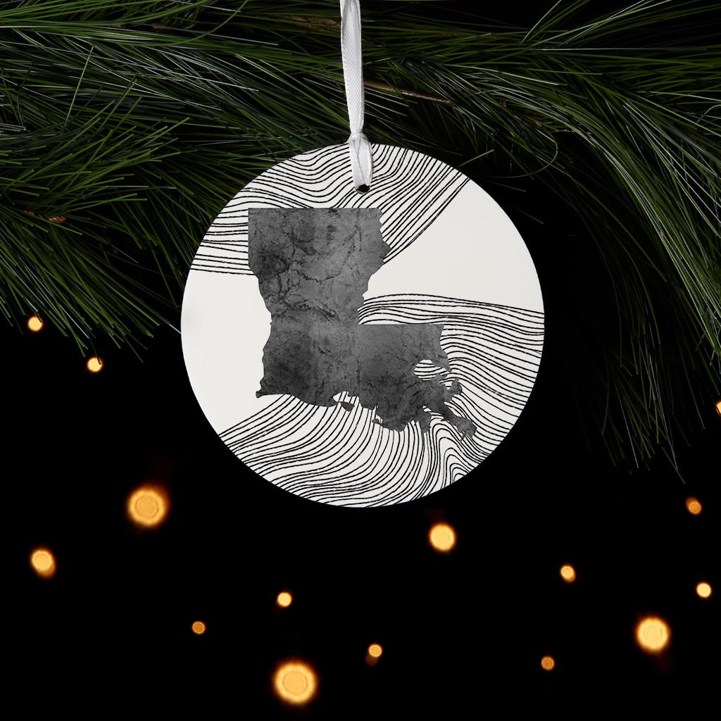 Modern Louisiana State Shape With Fluid Lines | Wood Ornament | Eaches | Min 6