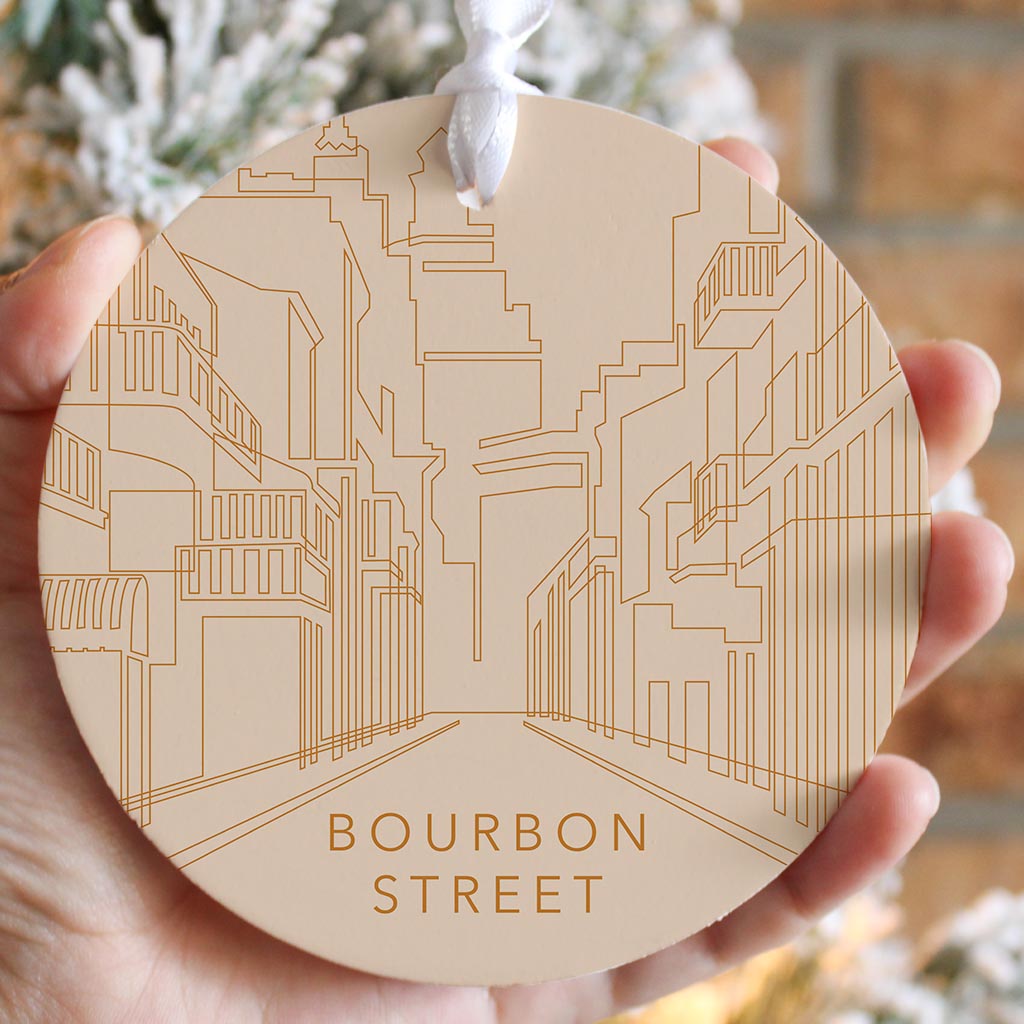 Modern Minimalist Louisiana Bourbon Street Line Drawing| Wood Ornament | Eaches | Min 6