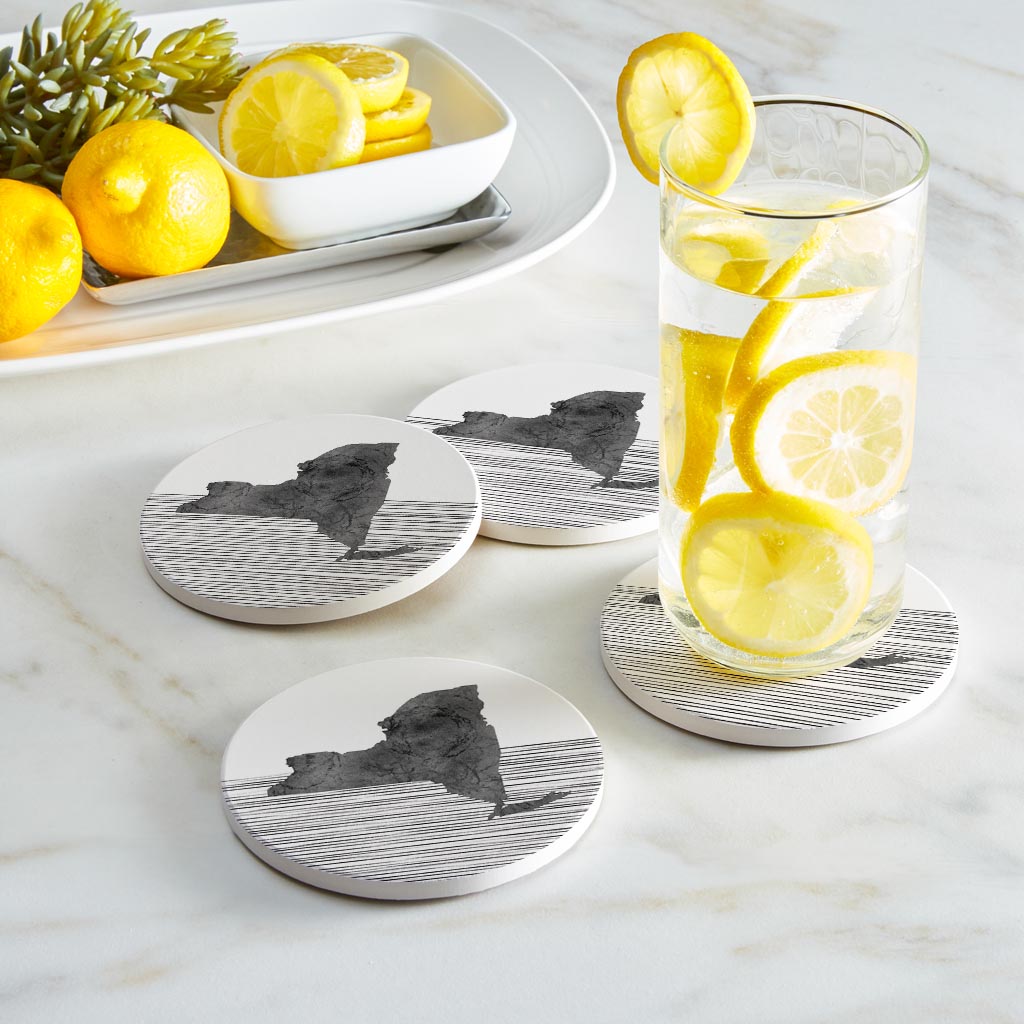 Minimalistic B&W New York Shape Straight Lines | Absorbent Coasters | Set of 4 | Min 2