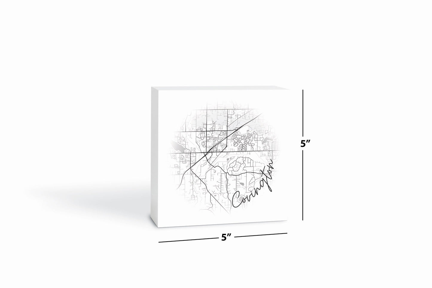 Minimalistic B&W Washington Covington Circle Map | Wood Block | Eaches | Min 4