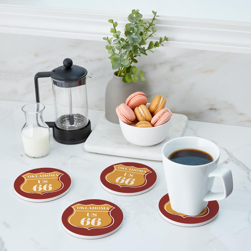 Modern Minimalist Oklahoma Us 66 Orange | Absorbent Coasters | Set of 4 | Min 2