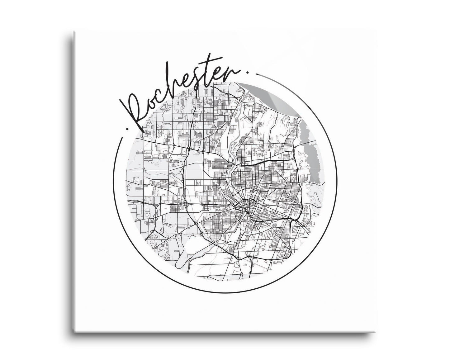 Minimalistic B&W New York Rochester Circle Map | Hi-Def Glass Art | Eaches | Min 2