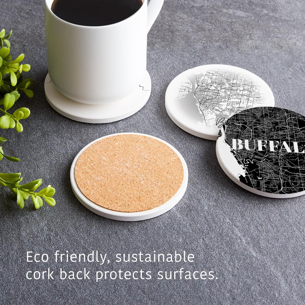 Minimalistic B&W New York Buffalo State| Absorbent Coasters | Set of 4 | Min 2