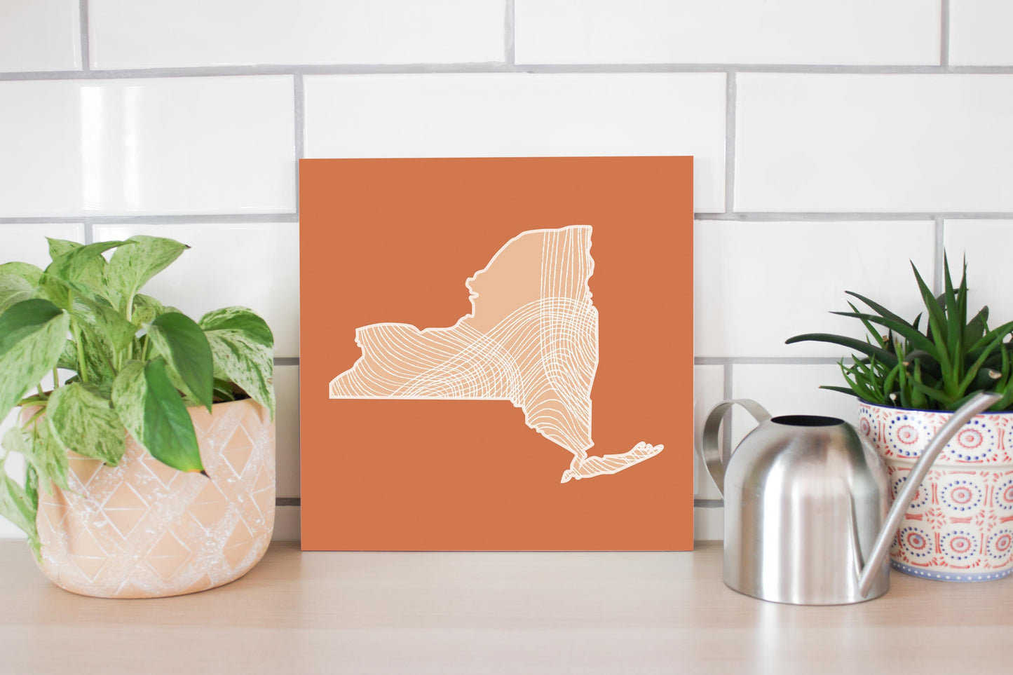 Modern Minimalist New York State Fluid Lines Dark | Wood Sign | Eaches | Min 2