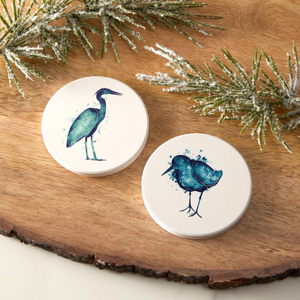 North Carolina Water Color Heron And Sand Piper| Absorbent Car Coasters | Set of 2 | Min 4