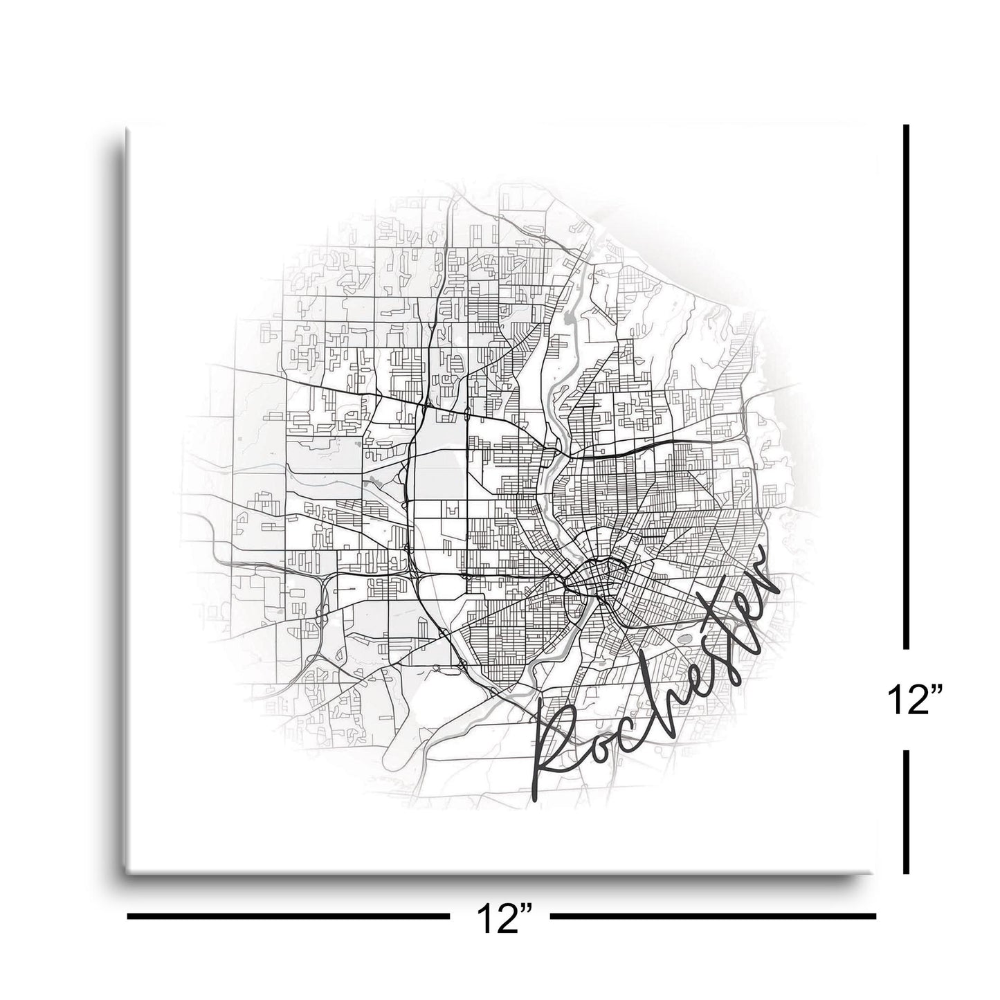 Minimalistic B&W New York Rochester Faded Circle Map | Hi-Def Glass Art | Eaches | Min 1