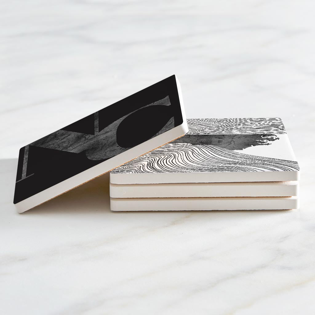 Minimalistic B&W North Carolina Initials State Shapes | Absorbent Coasters | Set of 4 | Min 2