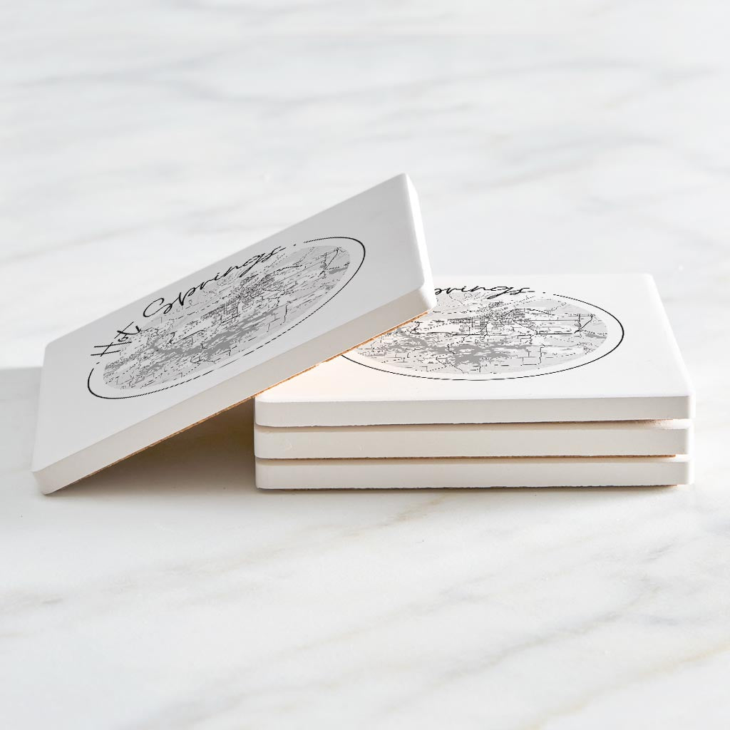 B&W Minimalist Arkansas Hot Springs Circle Map | Absorbent Coasters | Set of 4 | Min 2