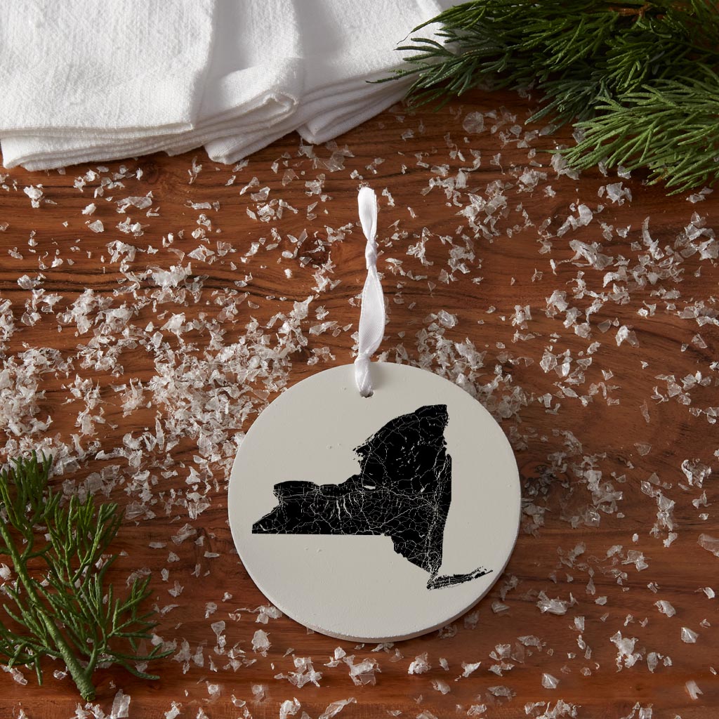 Minimalistic B&W New York State With Map | Wood Ornament | Eaches | Min 6