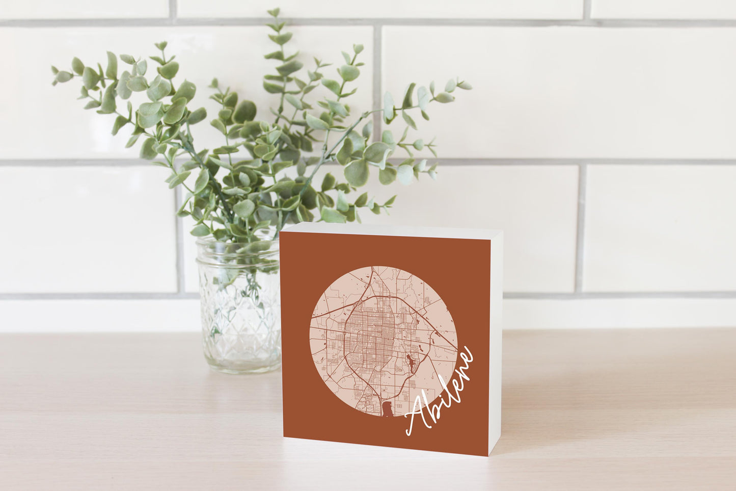 Modern Minimalist Texas Abilene Circle Map | Wood Block | Eaches | Min 4