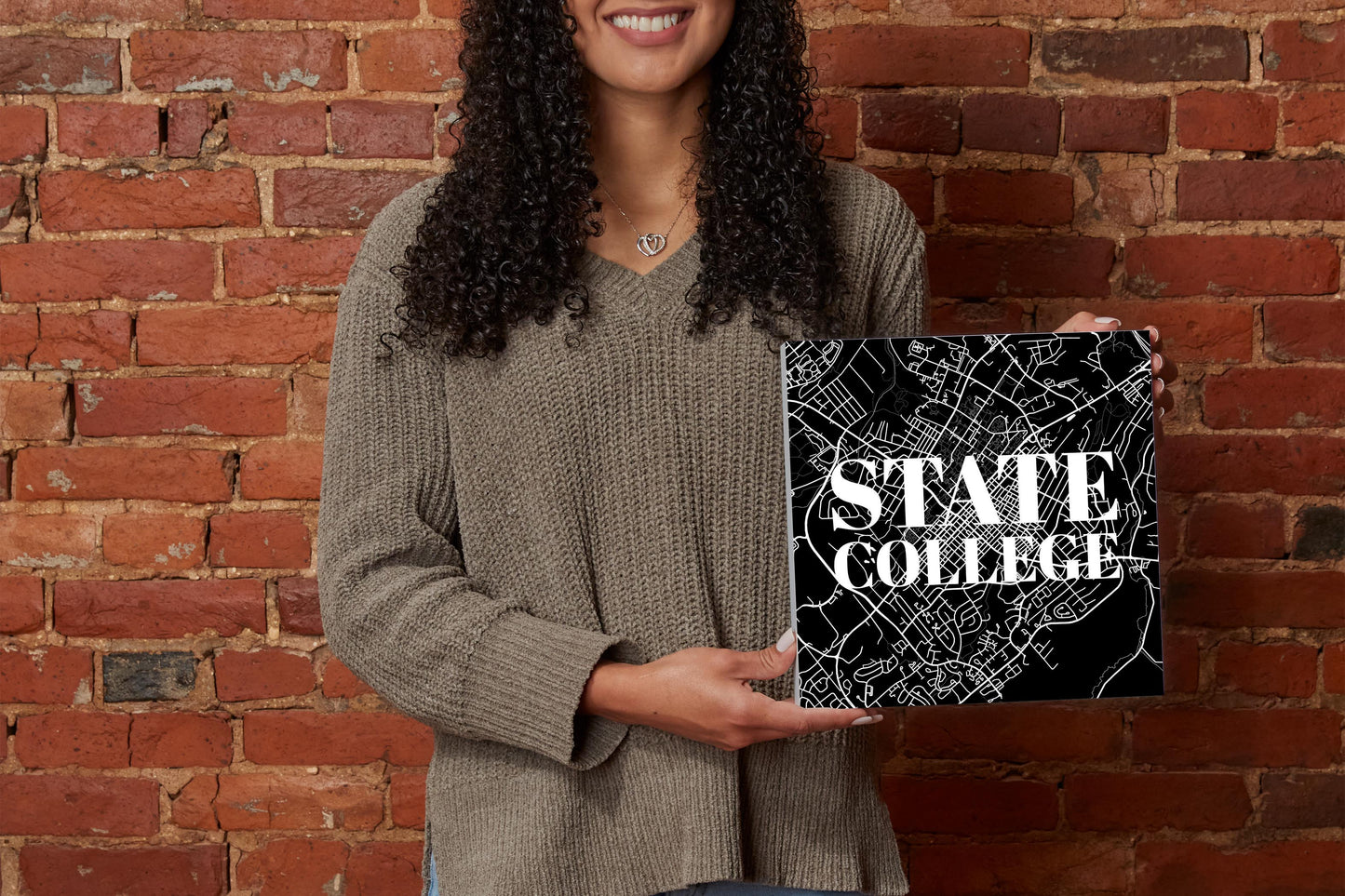 Minimalistic B&W Pennsylvania State College Map | Wood Block | Eaches | Min 2
