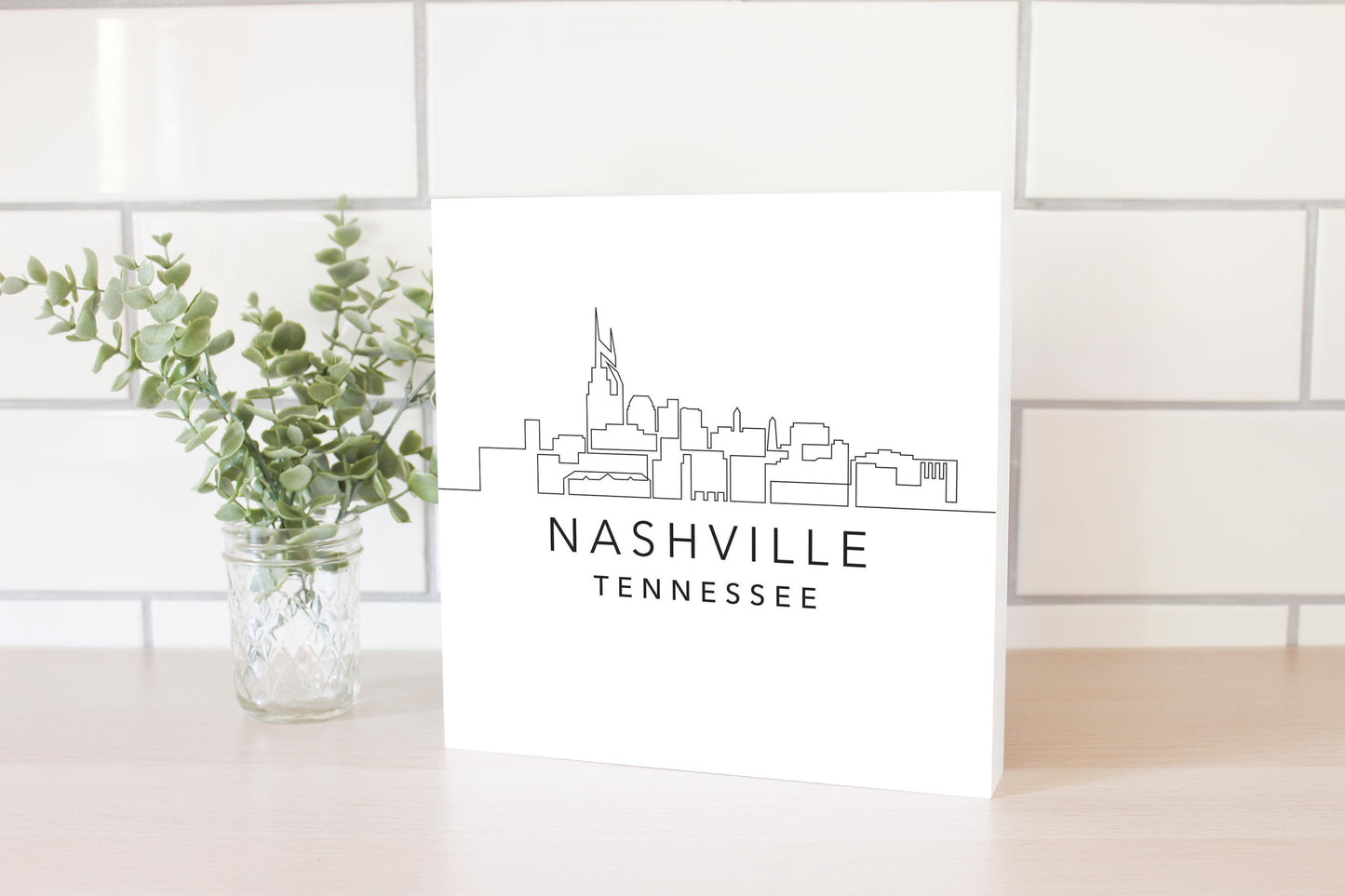 Minimalist B&W Tennessee Nashville Skyline | Wood Block | Eaches | Min 2