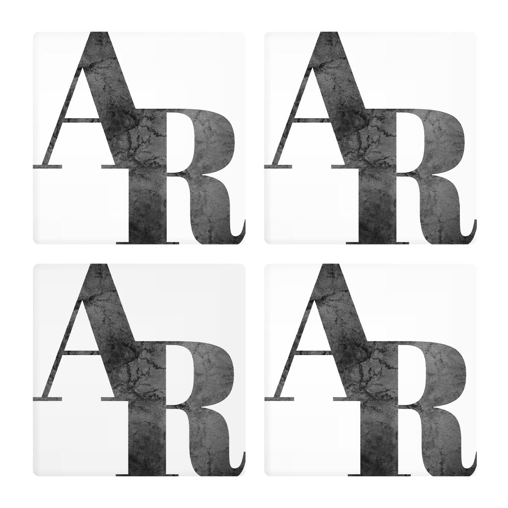 B&W Minimalist Arkansas White Initials | Absorbent Coasters | Set of 4 | Min 2