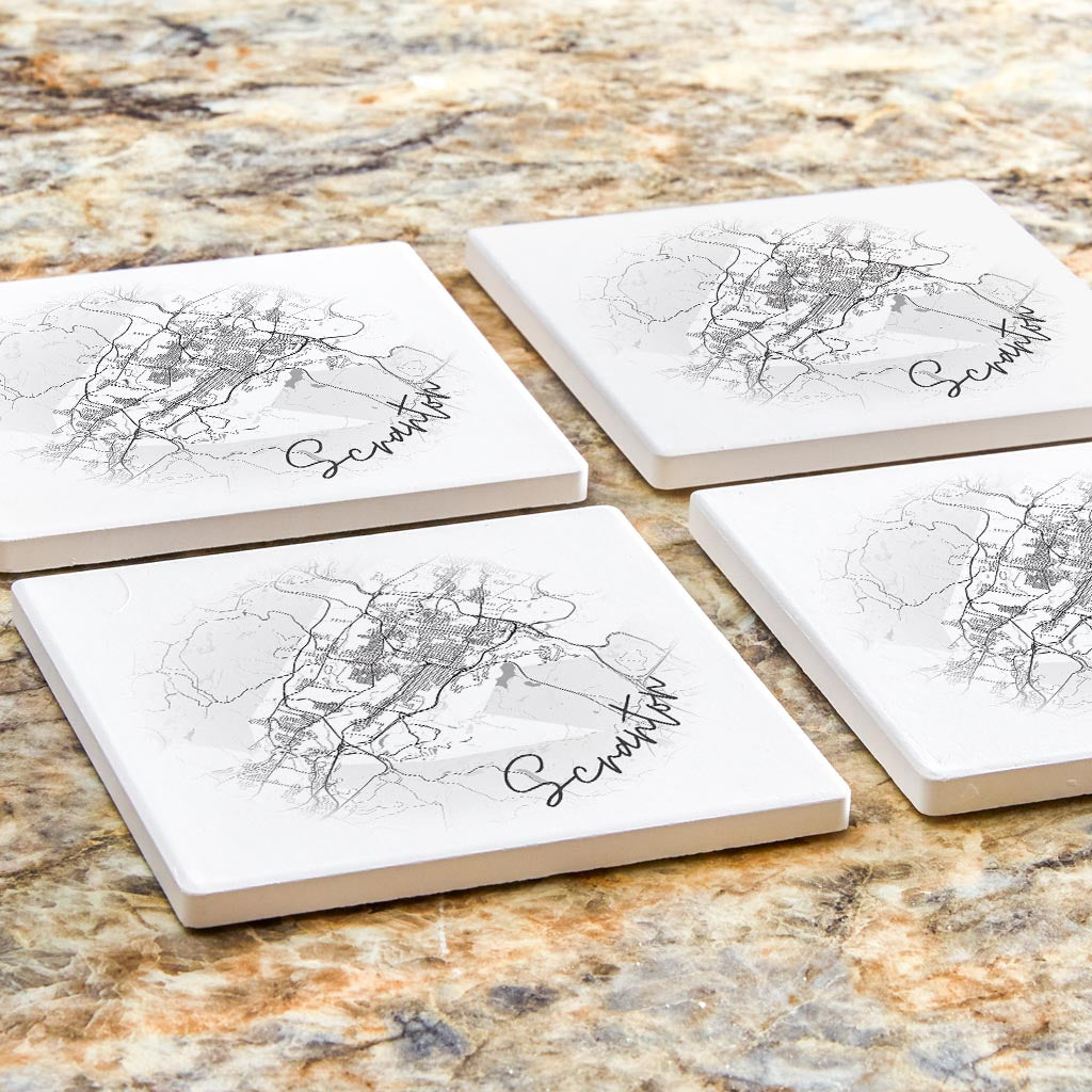 Minimalistic B&W Pennsylvania Scranton Circle Map | Absorbent Coasters | Set of 4 | Min 2