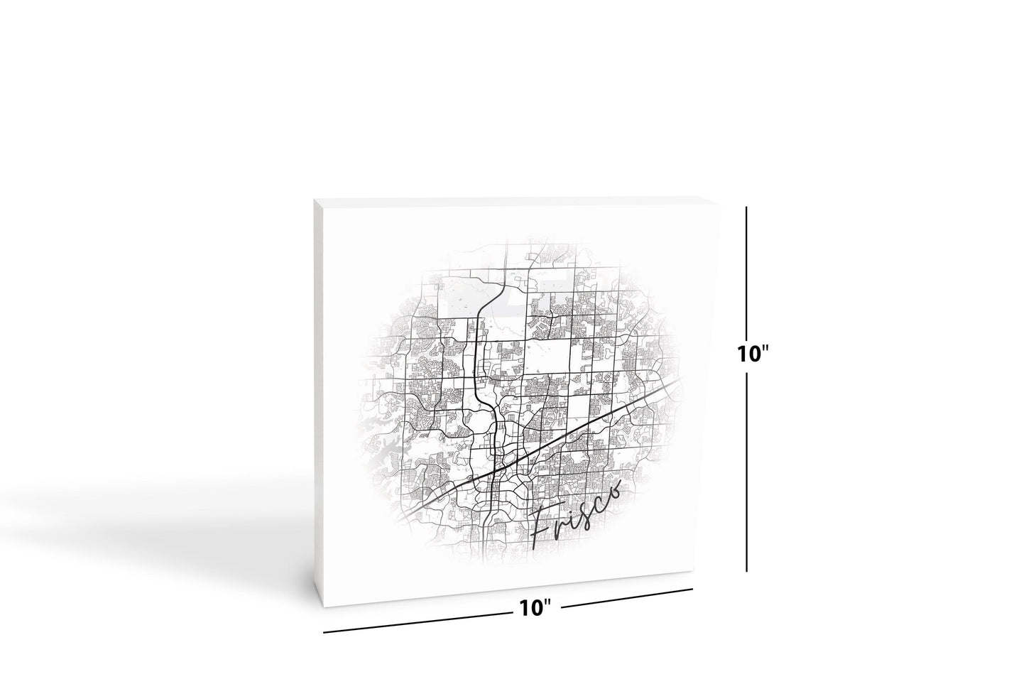 Minimalistic B&W Texas Frisco Circle Map | Wood Block | Eaches | Min 2