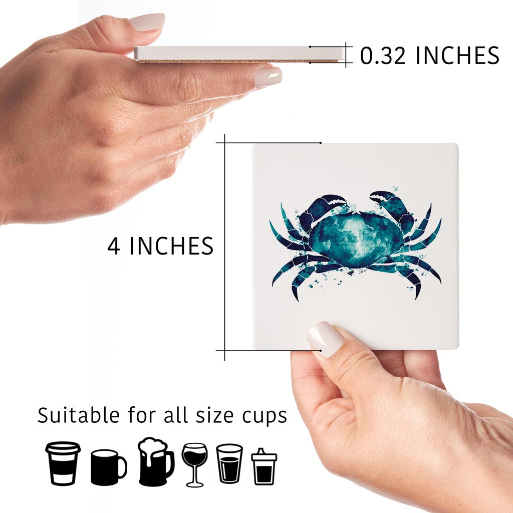 New England Water Color Crab | Absorbent Coasters | Set of 4 | Min 2