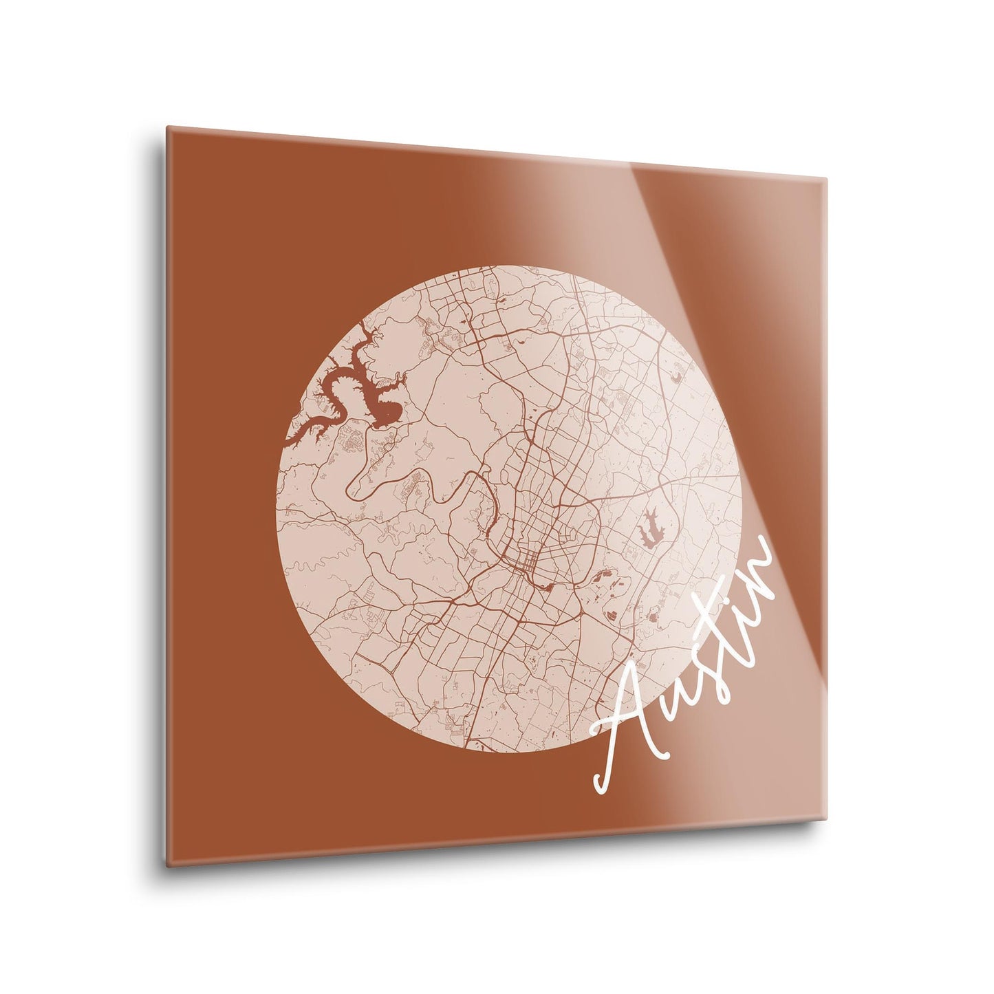 Modern Minimalist Texas Austin Circle Map | Hi-Def Glass Art | Eaches | Min 1