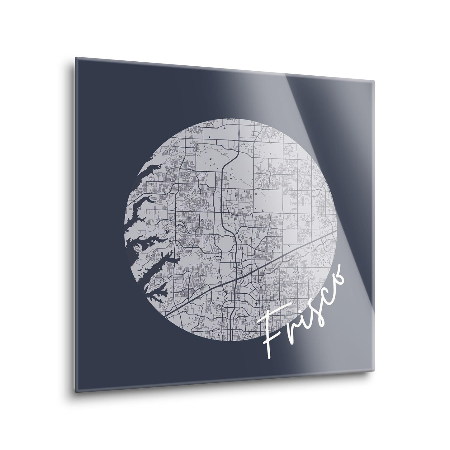 Modern Minimalist Texas Colors Frisco Circle Map | Hi-Def Glass Art | Eaches | Min 2