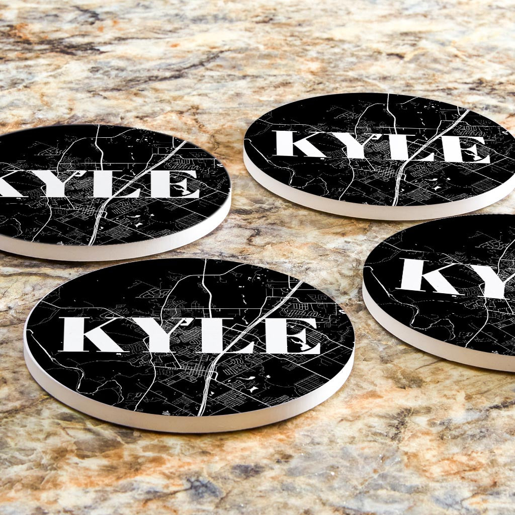 Minimalistic B&W Texas Kyle Map | Absorbent Coasters | Set of 4 | Min 2