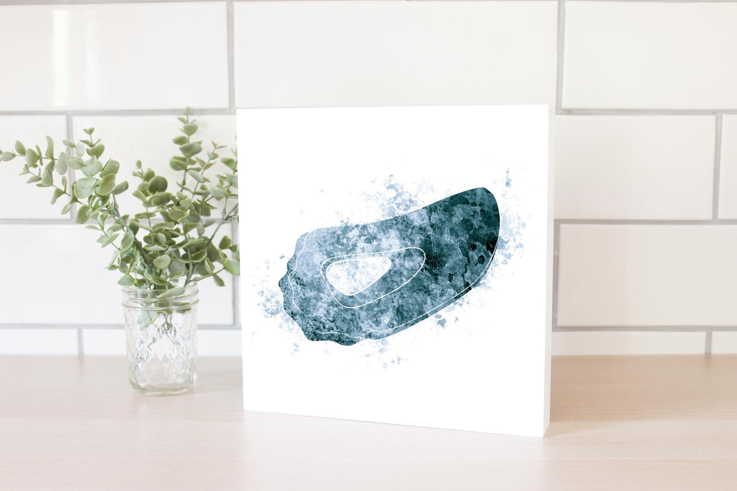 Blue White Water Color Oyster | Wood Block | Eaches | Min 2