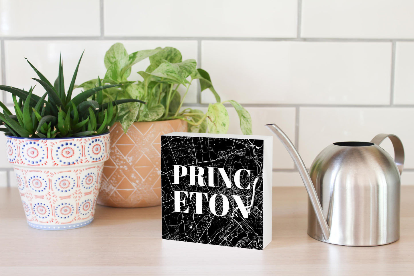 Minimalistic B&W New Jersey Princeton Map | Wood Block | Eaches | Min 4