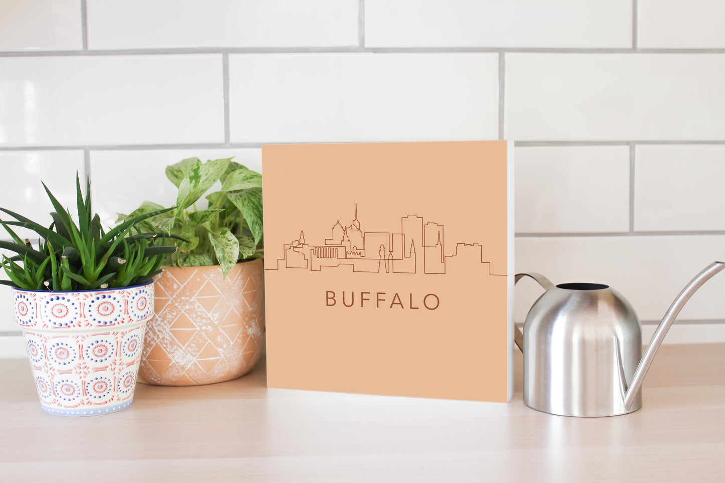 Modern Minimalistic New York Buffalo Skyline | Wood Block | Eaches | Min 2
