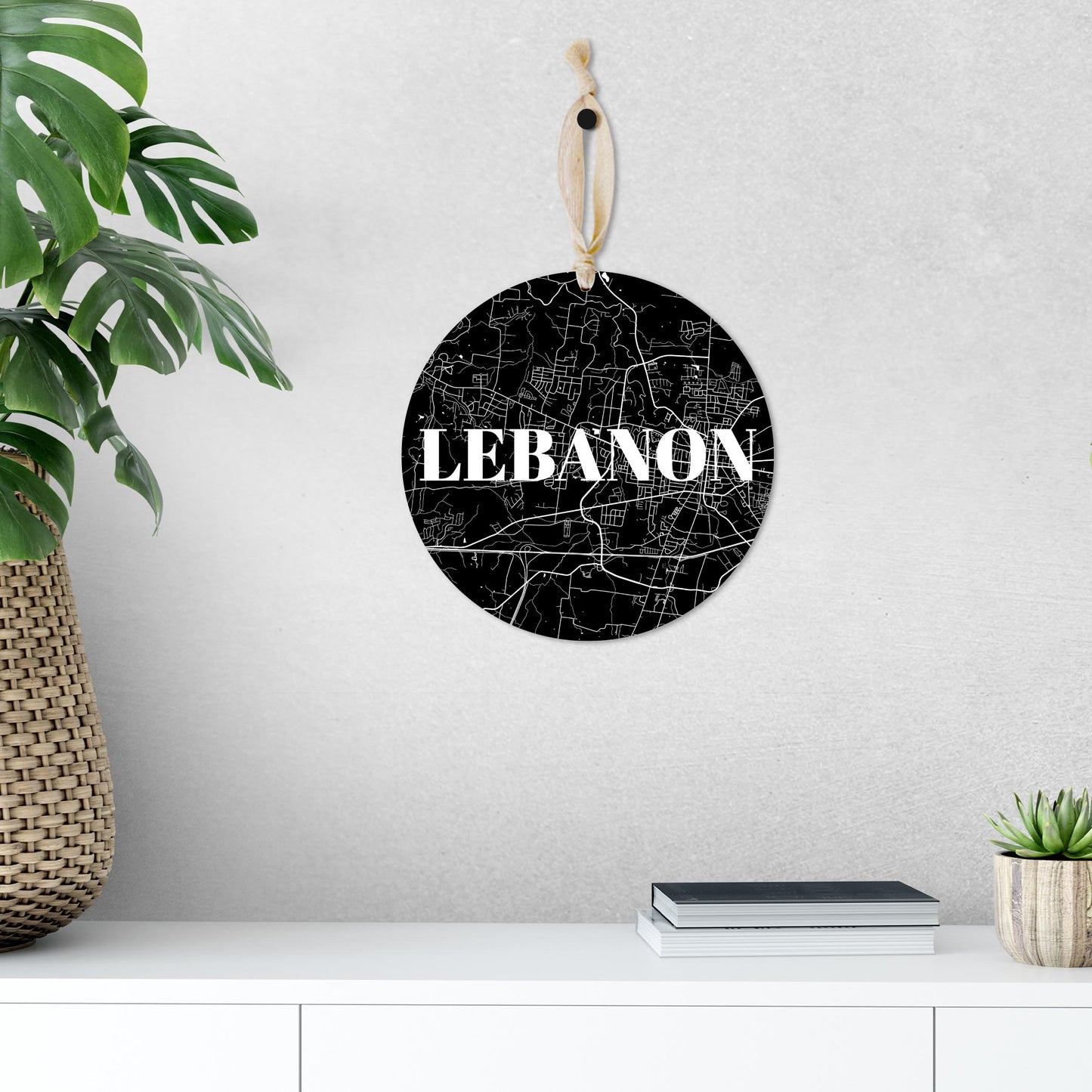 Minimalist B&W Tennessee Lebanon Map | Wood Ornament | Eaches | Min 1
