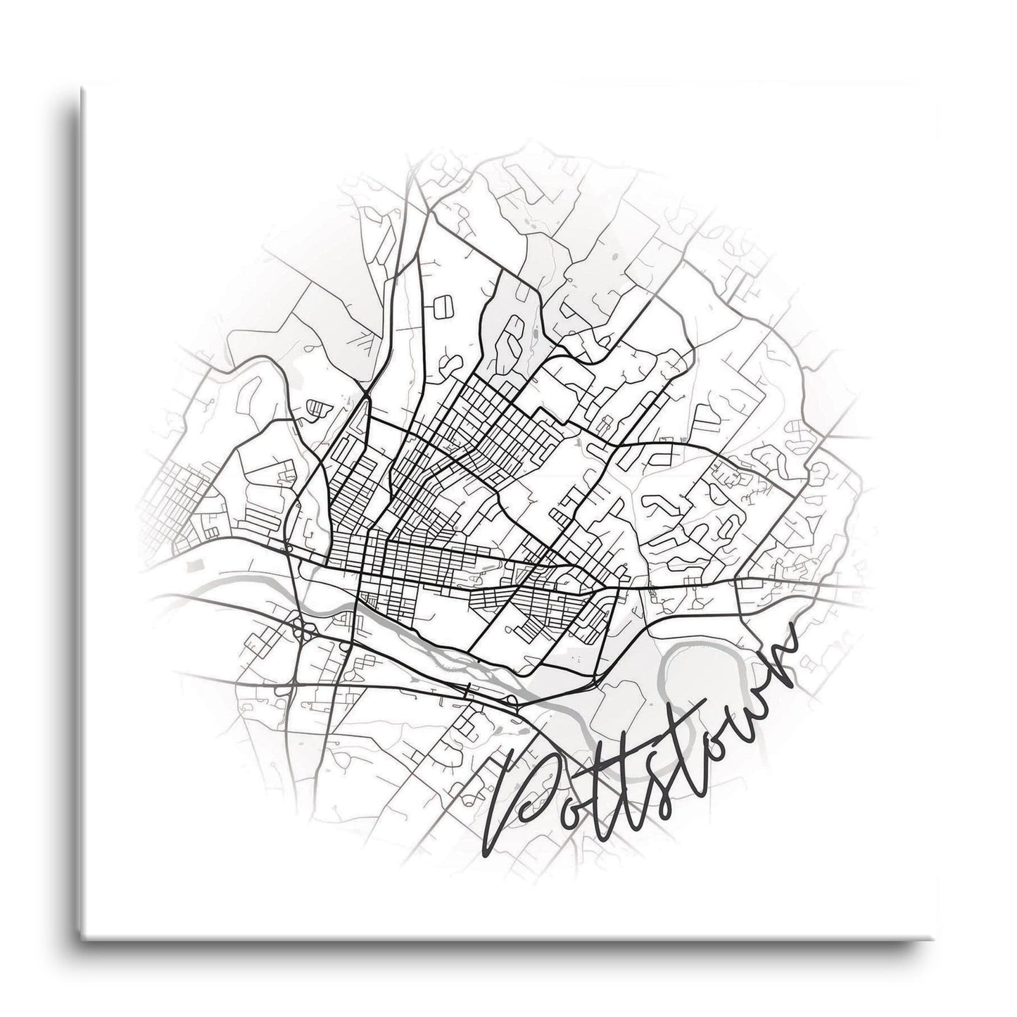 Minimalistic B&W Pennsylvania Pottstown Circle Map | Hi-Def Glass Art | Eaches | Min 1