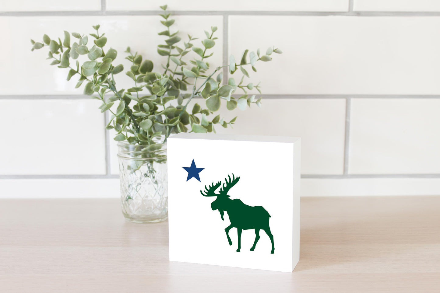 New England Star And Moose | Wood Block | Eaches | Min 4