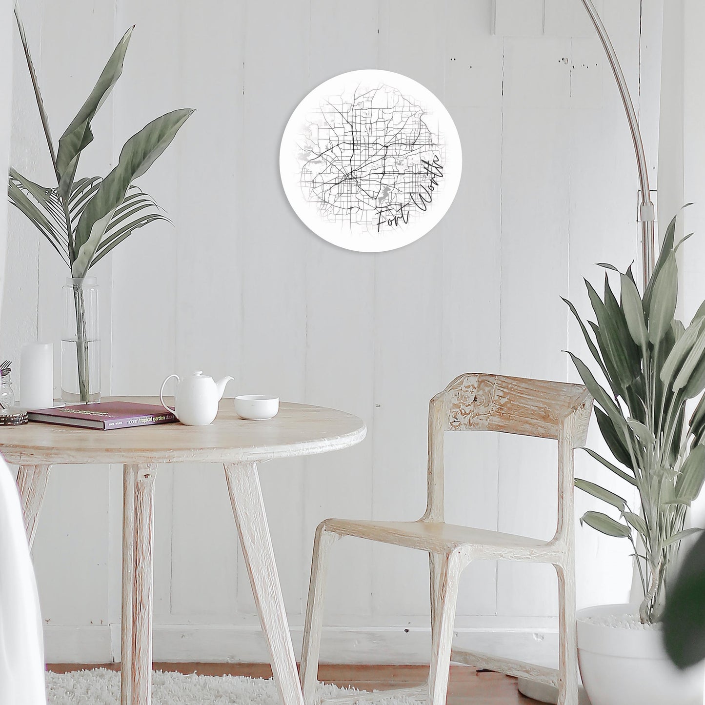 Minimalistic B&W Texas Fort Worth Circle Map | Wood Sign | Eaches | Min 1