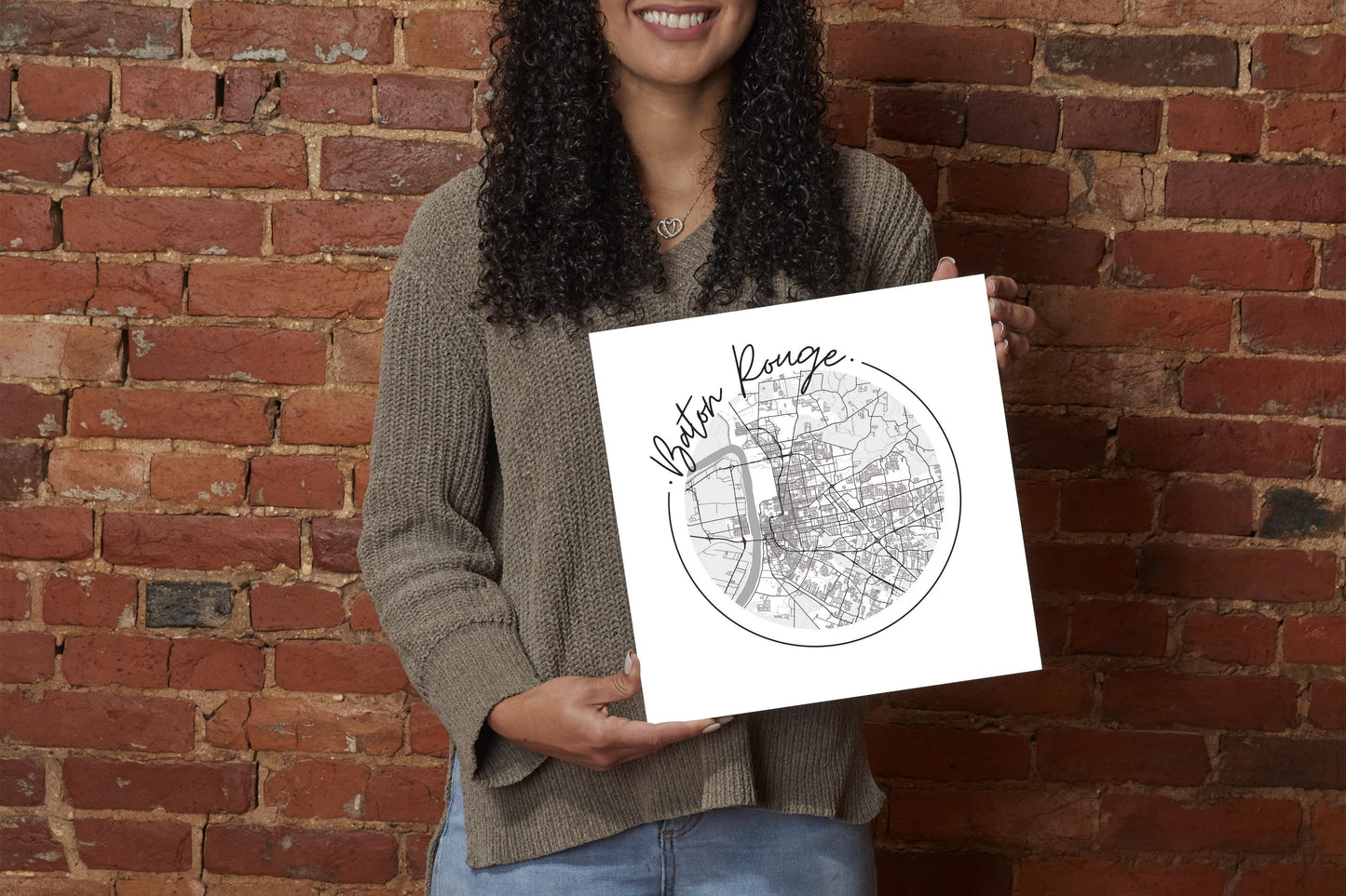 Minimalist B&W Louisiana Baton Rouge Circle Map | Wood Sign | Eaches | Min 2