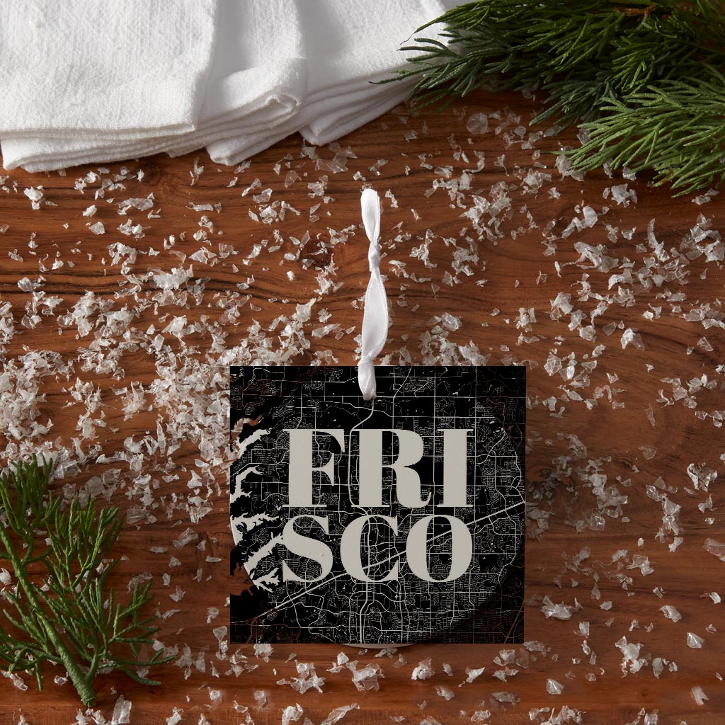 Minimalistic B&W Texas Frisco Map | Wood Ornament | Eaches | Min 6