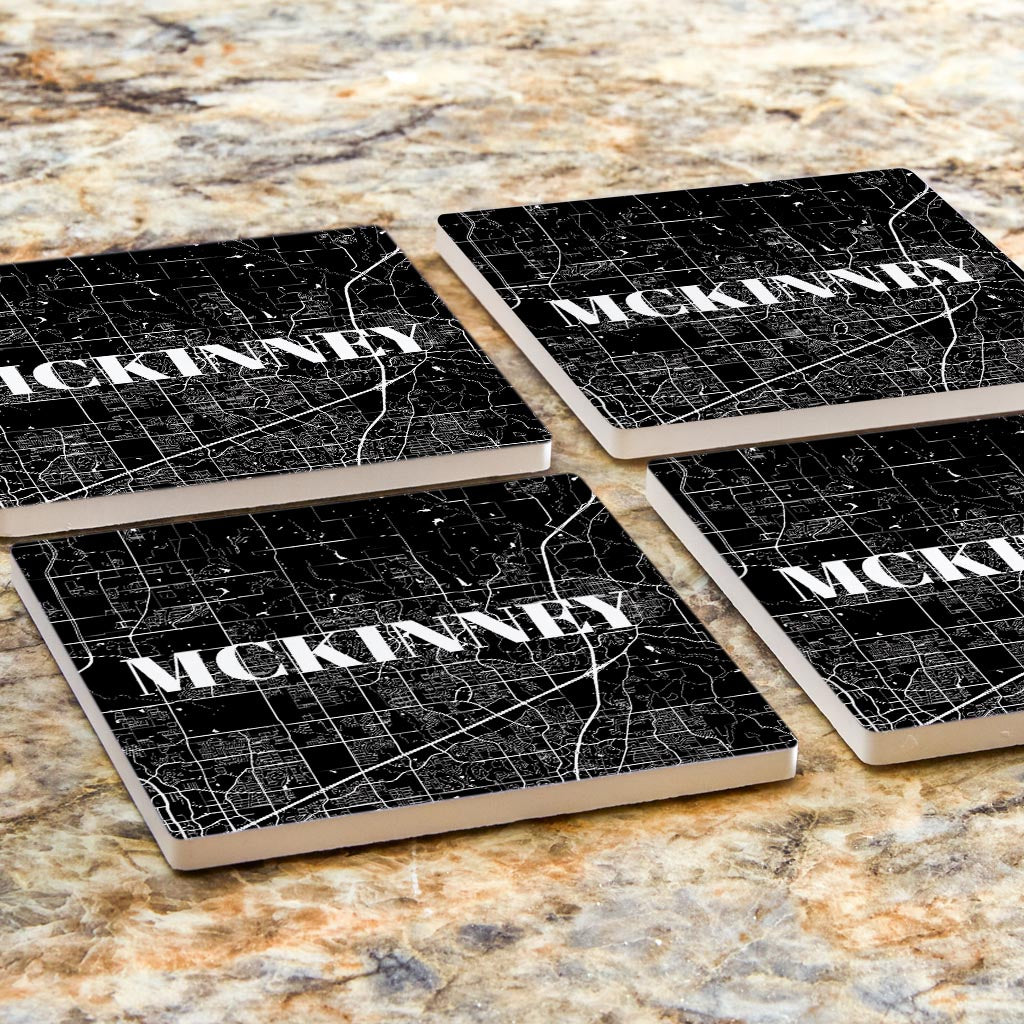 Minimalistic B&W Texas Mckinney Map | Absorbent Coasters | Set of 4 | Min 2