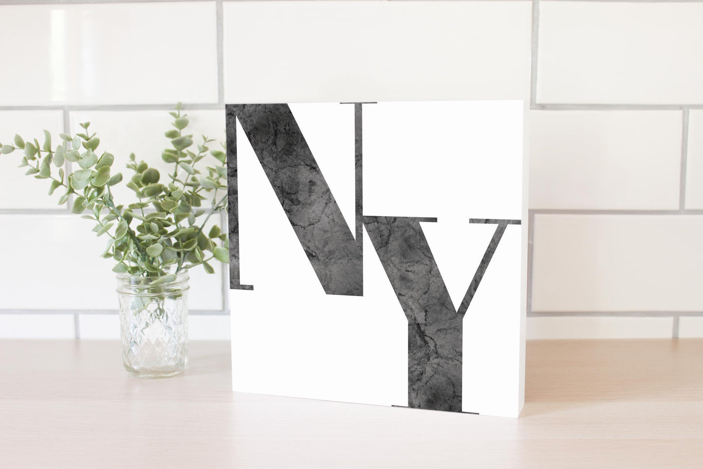 Minimalistic B&W New York White Initials | Wood Block | Eaches | Min 2