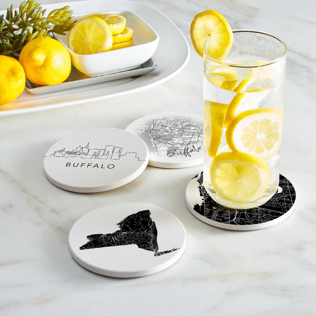 Minimalistic B&W New York Buffalo State| Absorbent Coasters | Set of 4 | Min 2