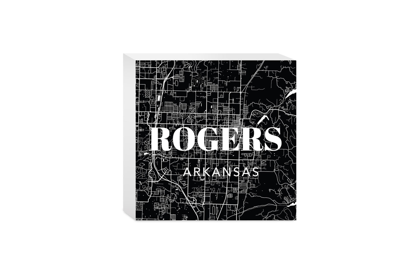 Minimalist B&W Arkansas Rogers Map State | Wood Block | Eaches | Min 4