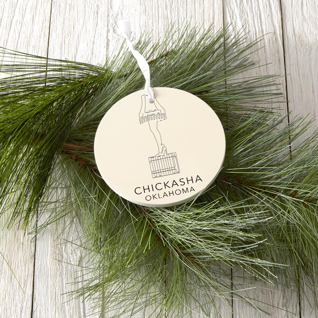 Modern Minimalist Oklahoma Chickasha Leg Lamp | Wood Ornament | Eaches | Min 6