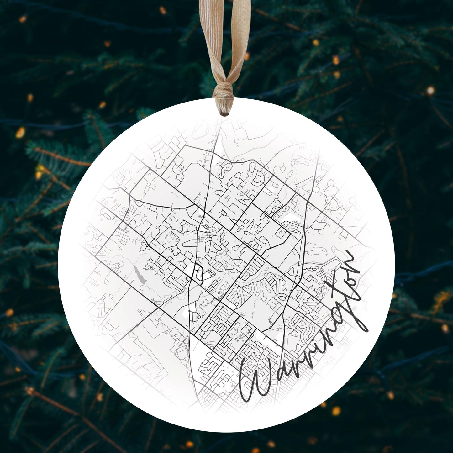 Minimalistic B&W Pennsylvania Warrington Circle Map | Wood Ornament | Eaches | Min 1