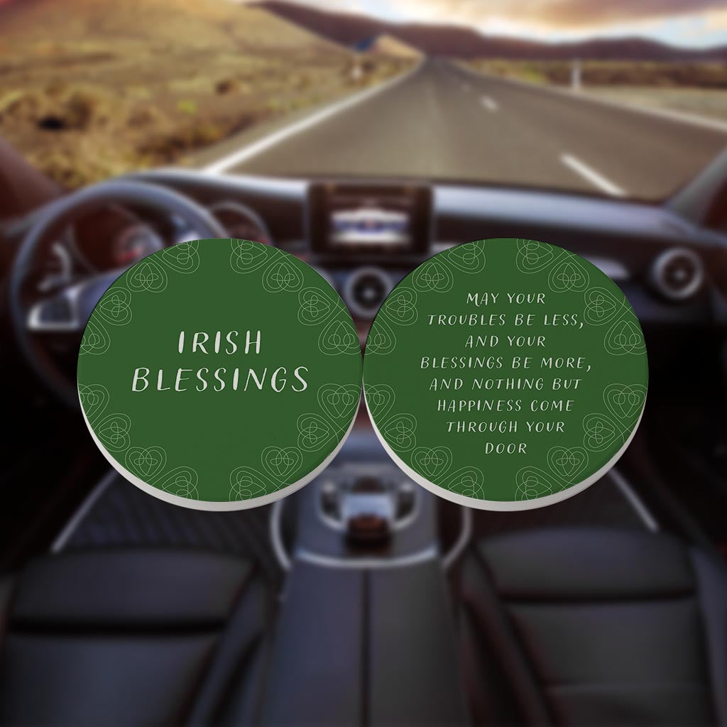 Dark Green Shamrock Irish Blessings Poem| Absorbent Car Coasters | Set of 2 | Min 4