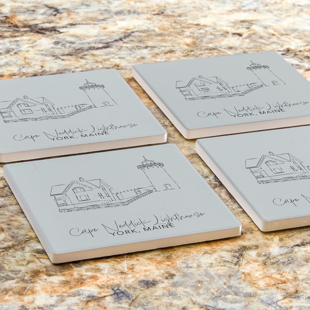Cape Neddick Lighthouse Muted Coastal| Absorbent Coasters | Set of 4 | Min 2