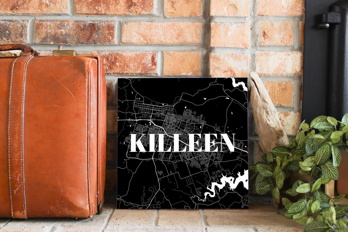 Minimalistic B&W Texas Killeen Map | Wood Sign | Eaches | Min 2