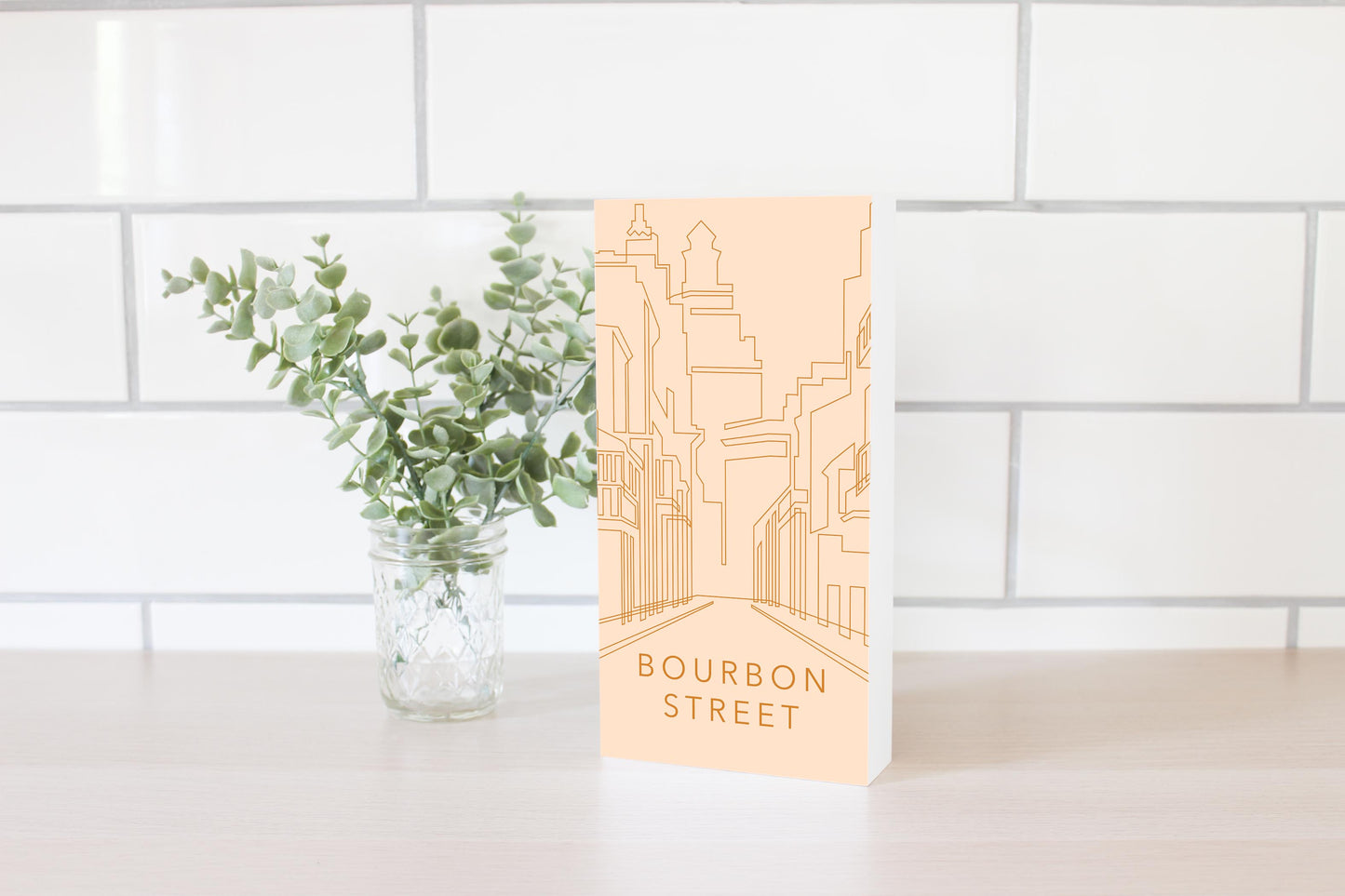 Modern Minimalist Louisiana Bourbon Street Line Drawing | Wood Block | Eaches | Min 4