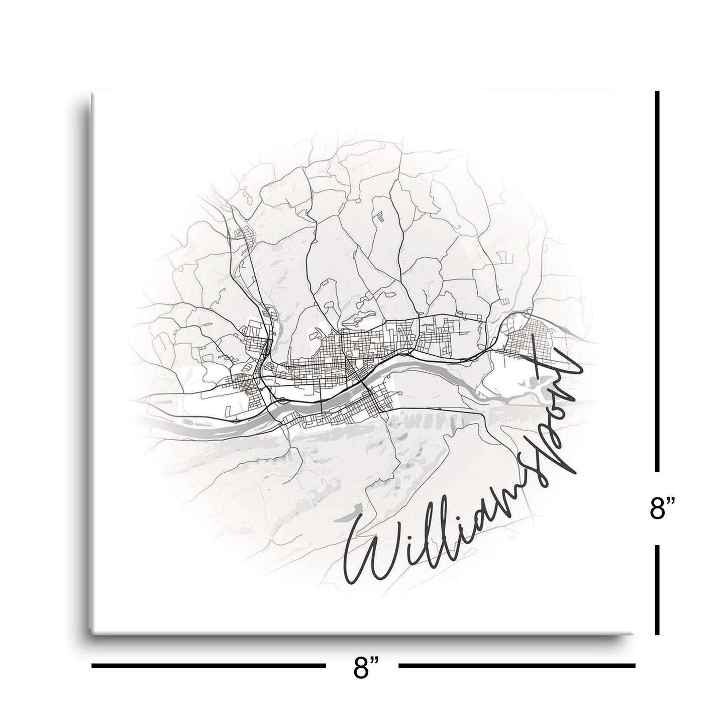 Minimalistic B&W Pennsylvania Williamsport Circle Map | Hi-Def Glass Art | Eaches | Min 2