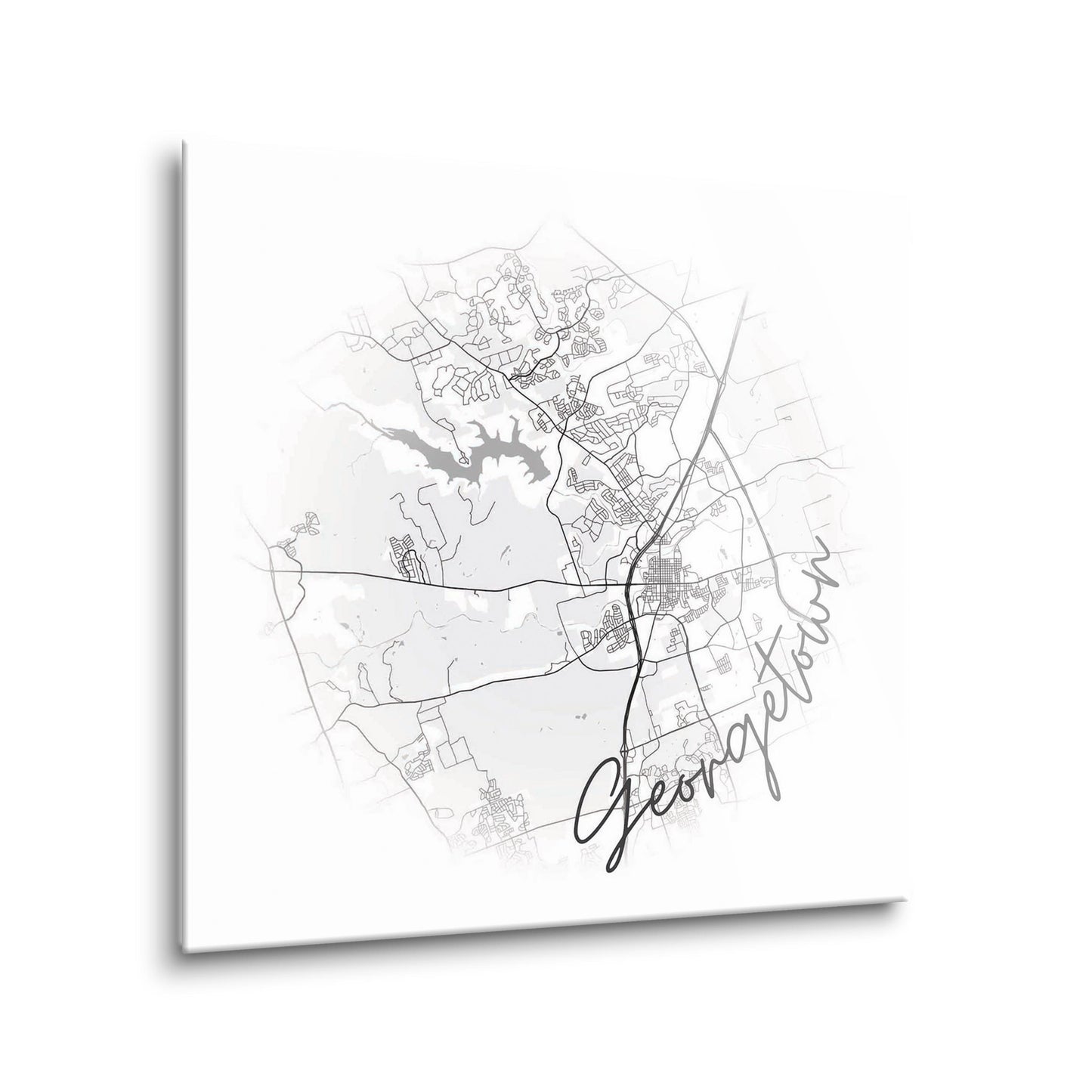 Minimalistic B&W Texas Georgetown Circle Map | Hi-Def Glass Art | Eaches | Min 2